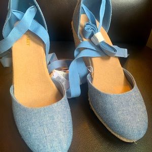 Blue wedges with ribbon lace ups